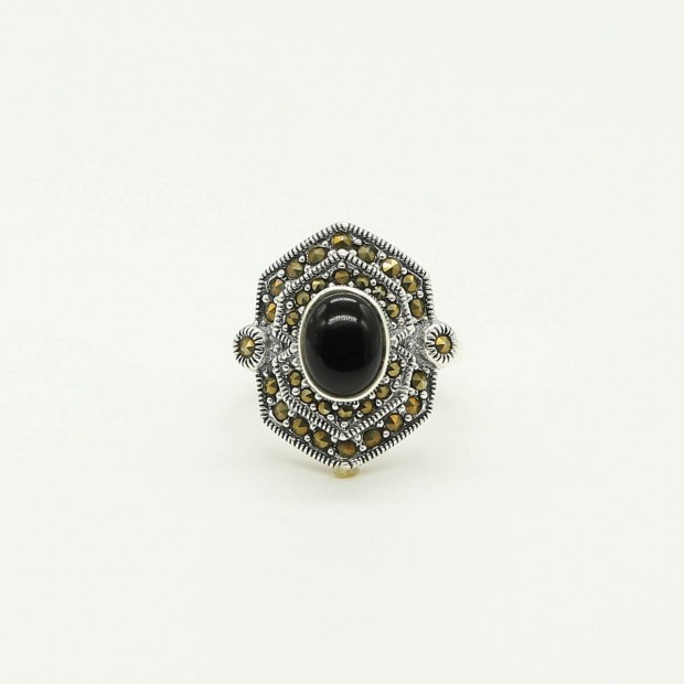 Black Eye Marcasite Antique Ring