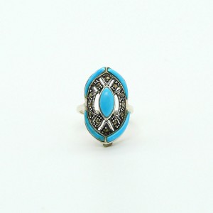 Turquoise Eye Marcasite Antique Ring