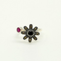 Ruby & Black Marcasite Antique Ring